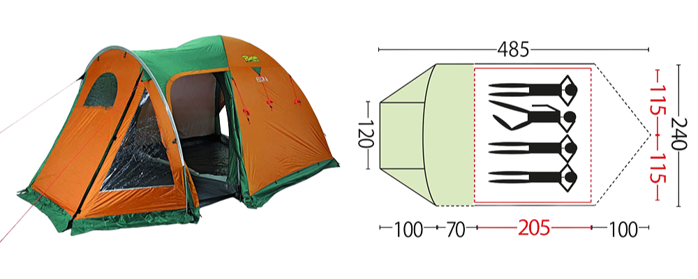 Tenda da campeggio 4 posti 200x200x130 cm